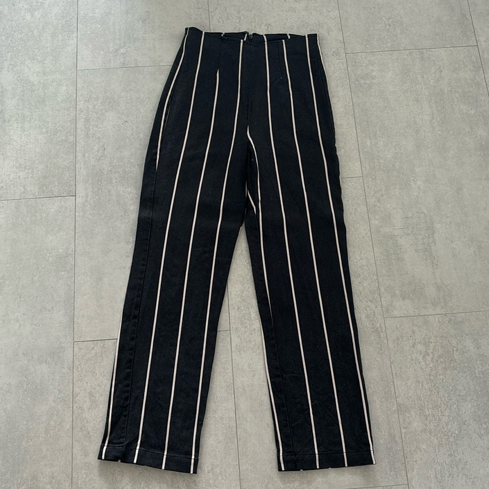 Reformation fabric stripe pants.